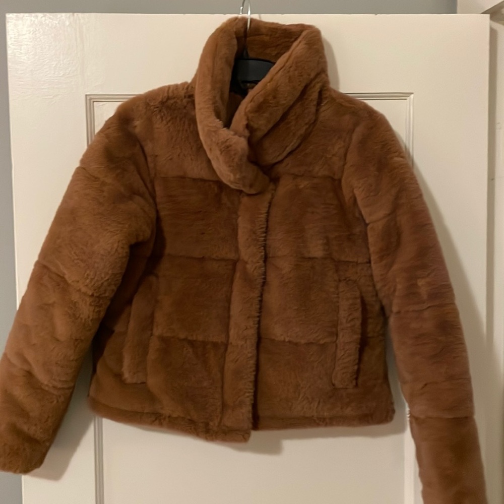 Abercrombie & Fitch Faux Fur Mini Brown Puffer